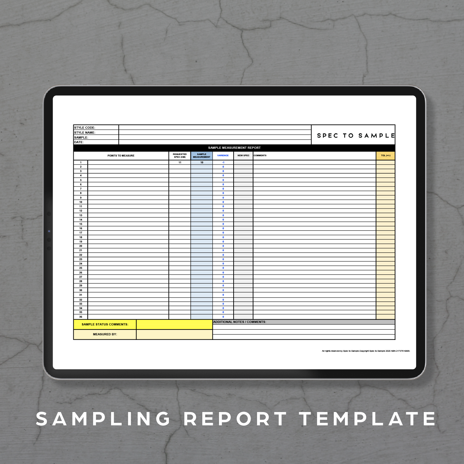 Sampling Report Template