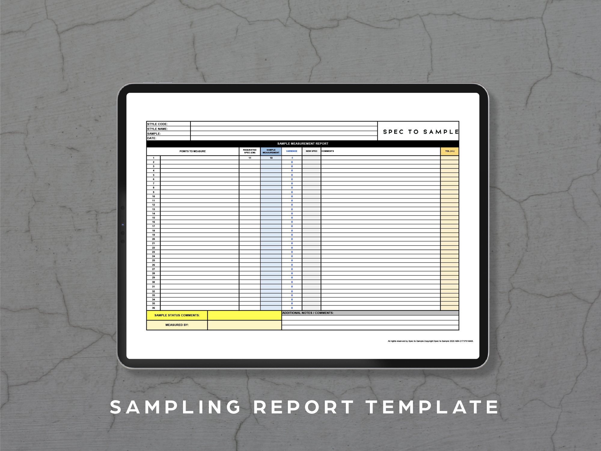 Sampling Report Template