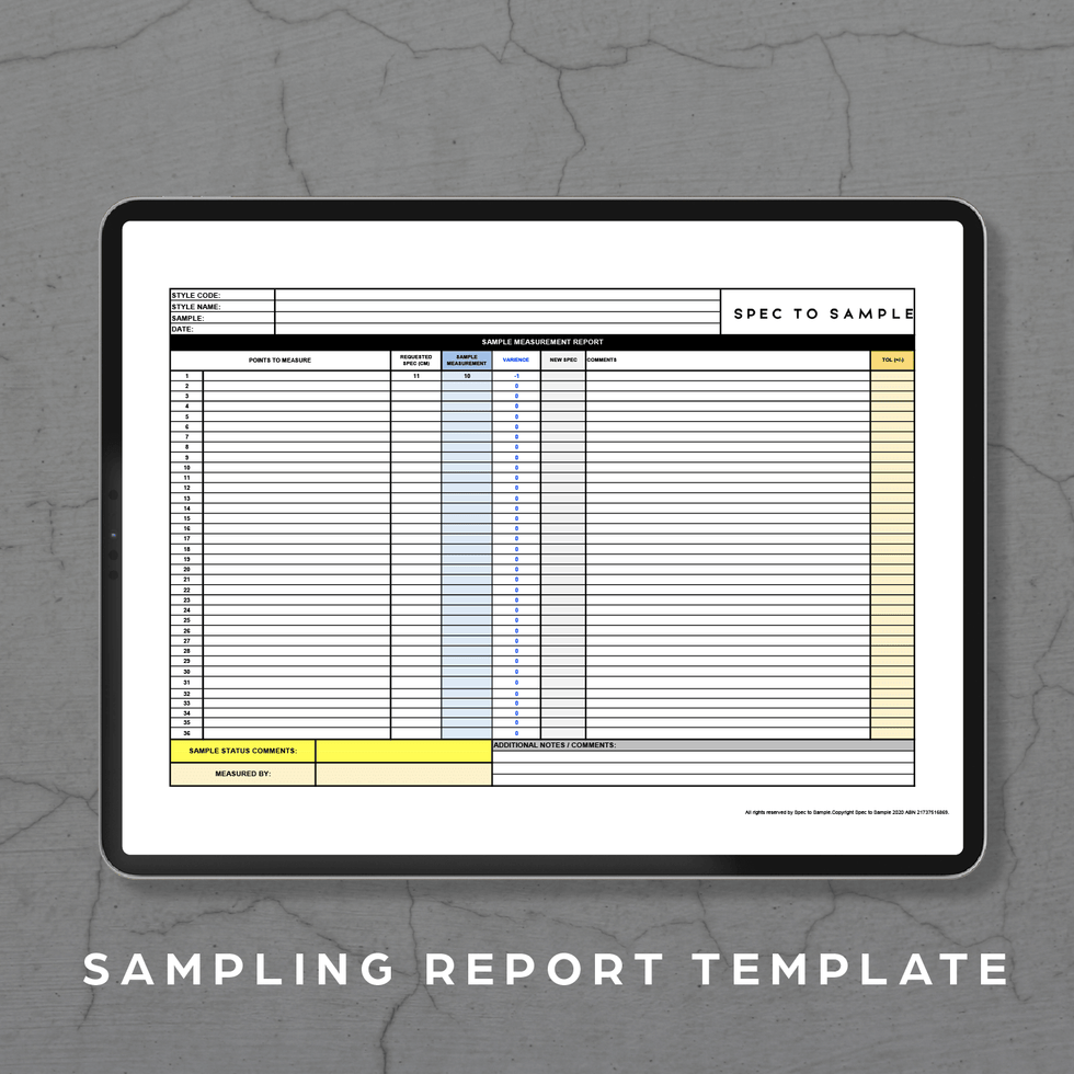 Sampling Report Template | For Fashion Brands – Spec To Sample