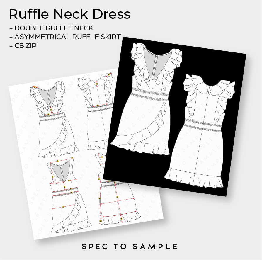 Editable CAD Sketch for Ruffle Midi Dress | Spec to Sample Spec To Sample Editable CAD Sketch for Ruffle Midi Dress | Spec to Sample Spec To Sample