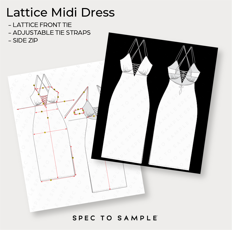 Editable CAD Sketch for Lace Up Midi Dress | Spec to Sample Spec To Sample Editable CAD Sketch for Lace Up Midi Dress | Spec to Sample Spec To Sample